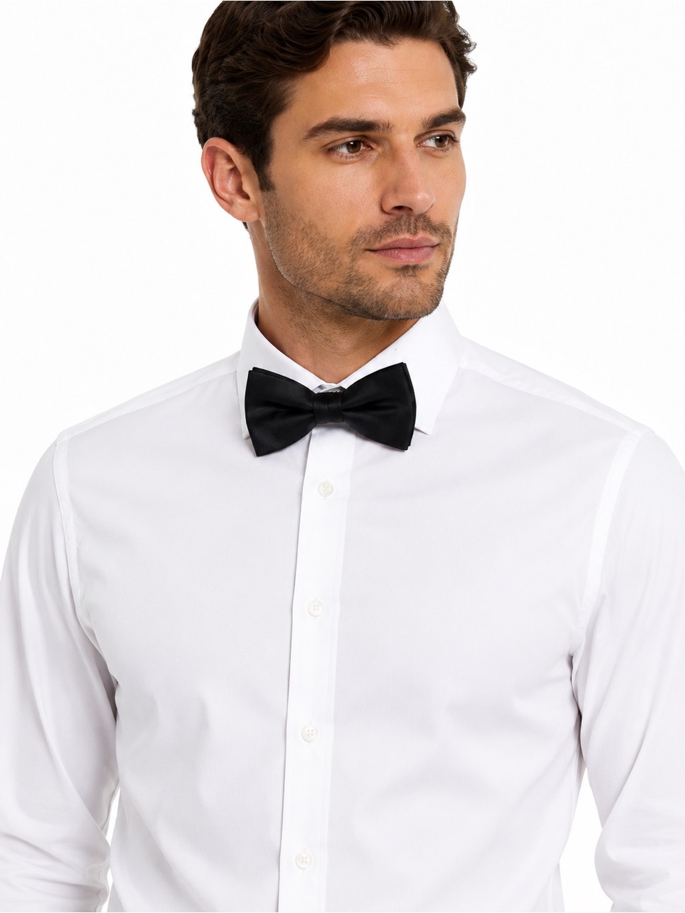Bundle Men’s White Dress Shirt 17 1/2 34/35 + Black Bow Tie Formal Set Like New